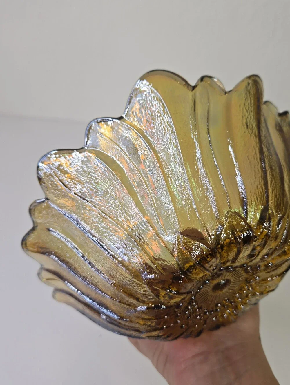 Vintage Indiana Iridescent Carnival Glass Marigold Sunflower Candy/Trinket Dish